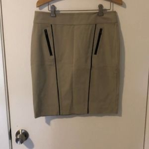 NWT Ann Taylor Khaki Pencil Skirt Pencil Zipper Edgy Mini Knee Career Work 10